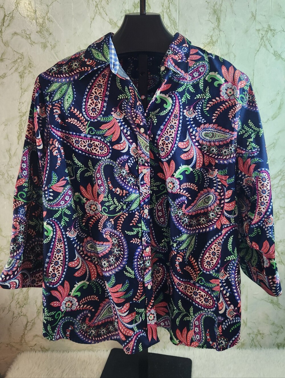 CHAPS Paisley Print No Iron Cotton Blouse